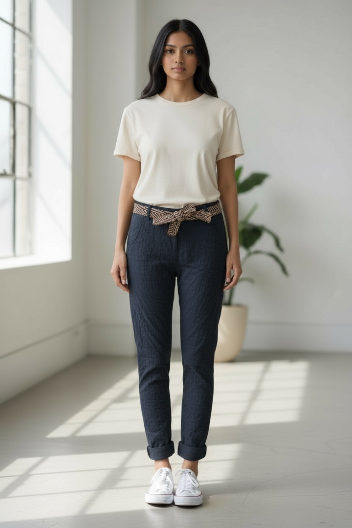Eternelle Navy Crinkle Pant