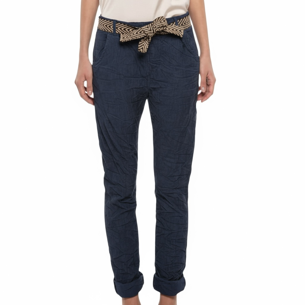 Eternelle Navy Crinkle Pant