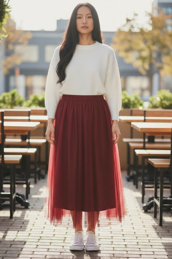 Eternelle Burgundy Tulle Skirt