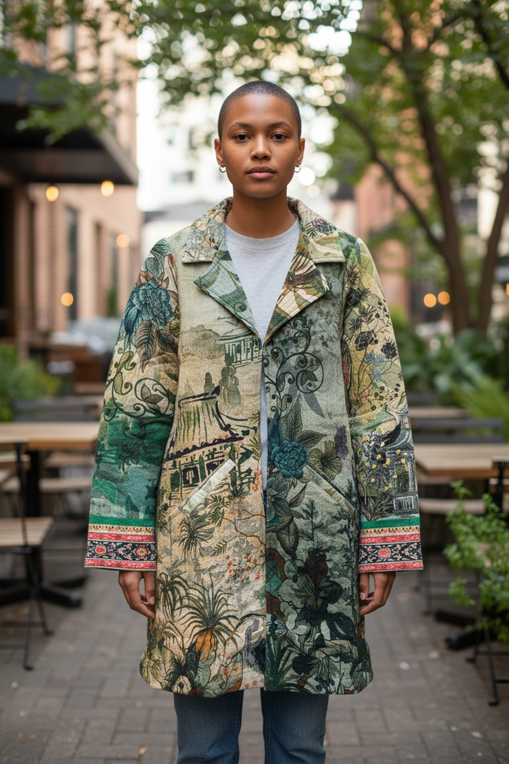 Orientique Floral Green Cotton Coat