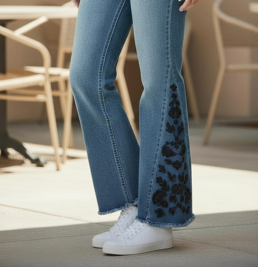 GG Floral Trim Flare Jeans