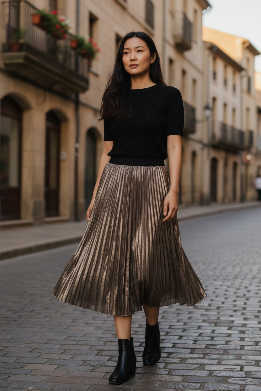 Me & Gee Gold Pleated Skirt
