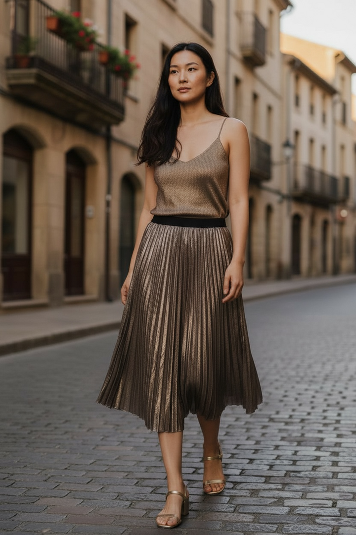 Me & Gee Gold Pleated Skirt