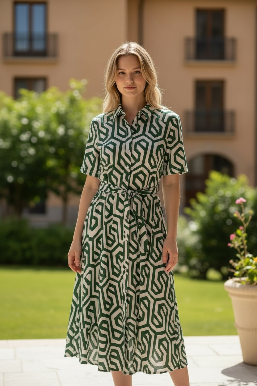 Green/White Maxi Shirt Dress - by Minkas
