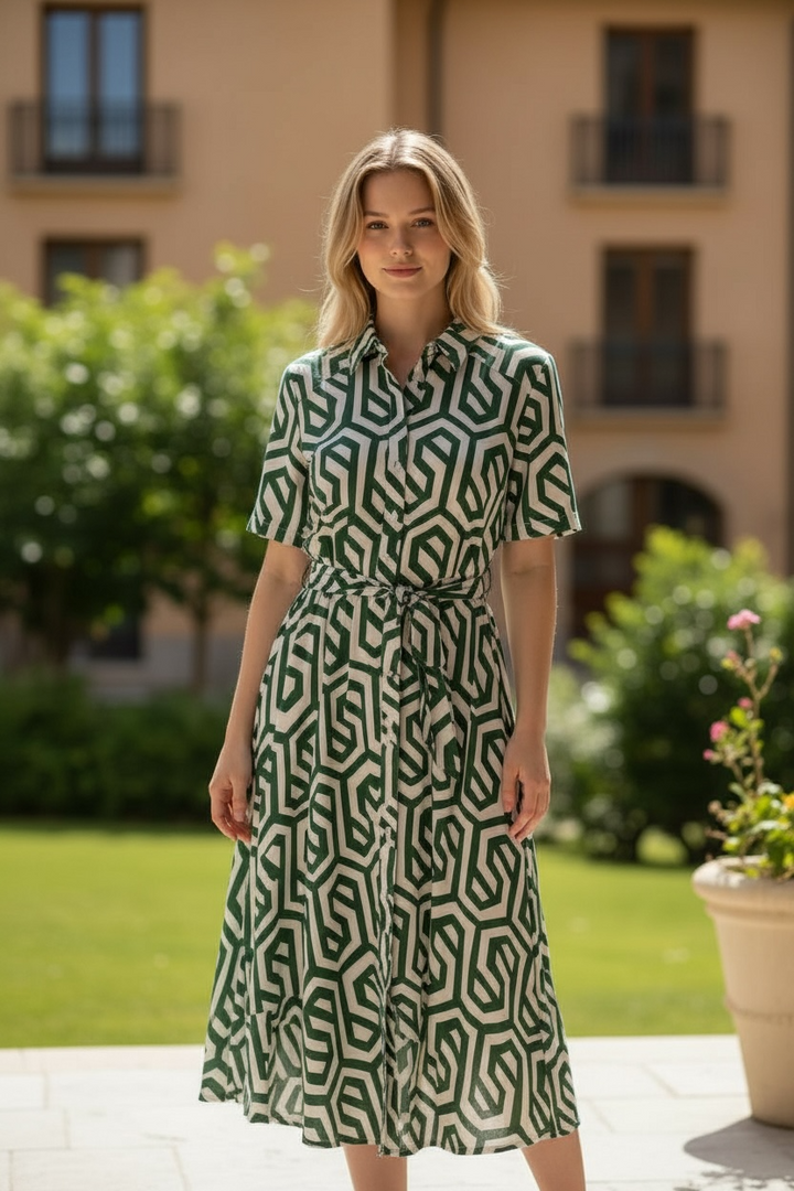 Green/White Maxi Shirt Dress - by Minkas