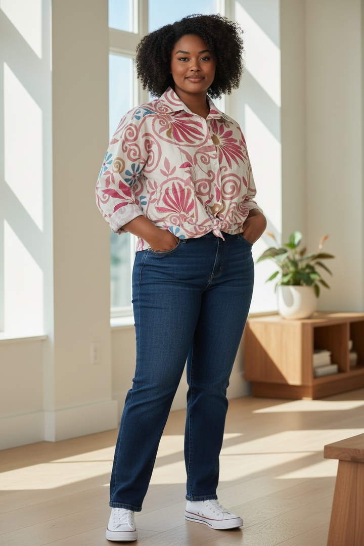 Cotton Tie Front Blouse - by Marie la Lune