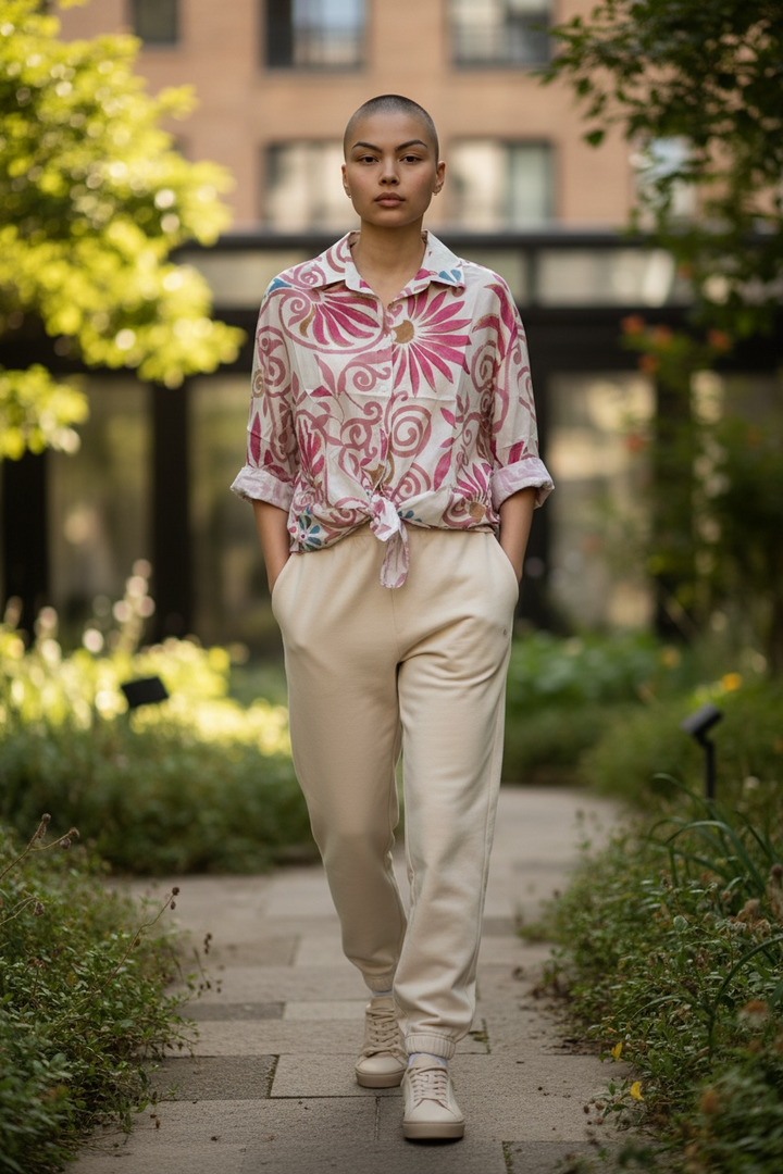 Cotton Tie Front Blouse - by Marie la Lune