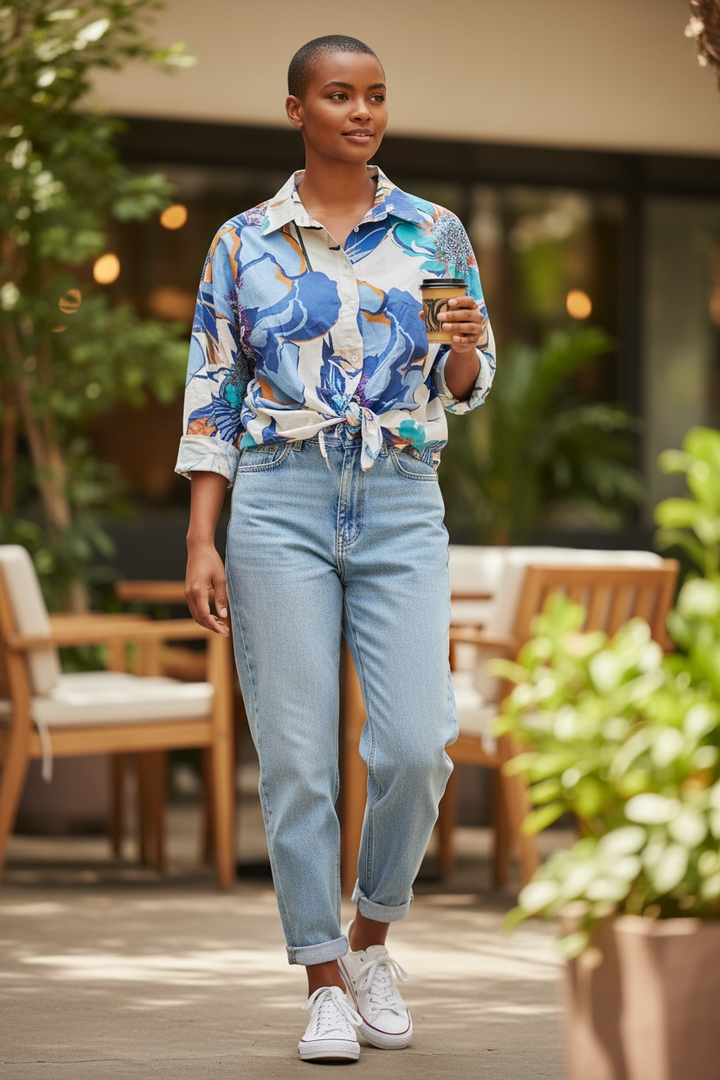 Cotton Tie Front Blouse - by Marie la Lune