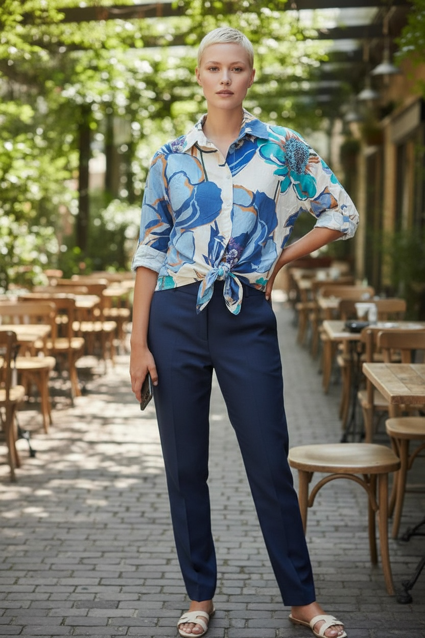 Cotton Tie Front Blouse - by Marie la Lune