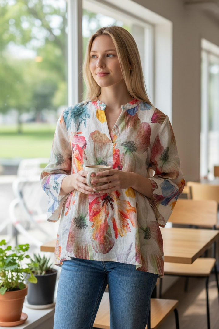 Floral Italian Linen Top - by Spanner