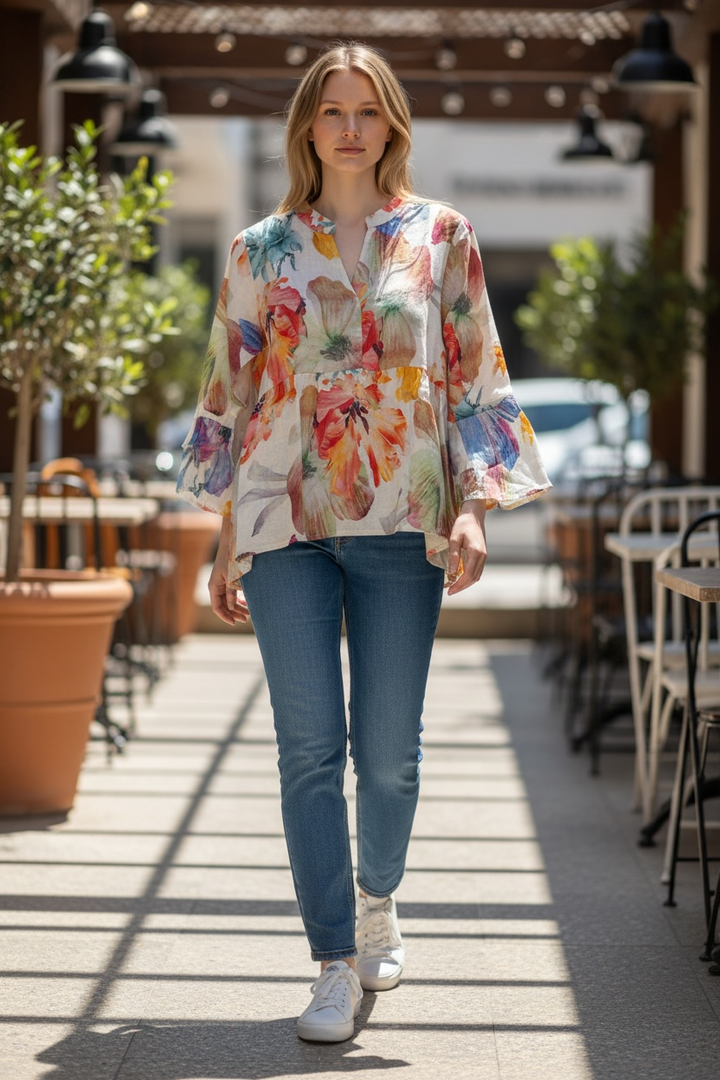 Floral Italian Linen Top - by Spanner