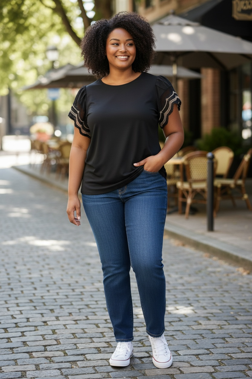 Gabby Isabella Black Lace Trim Top
