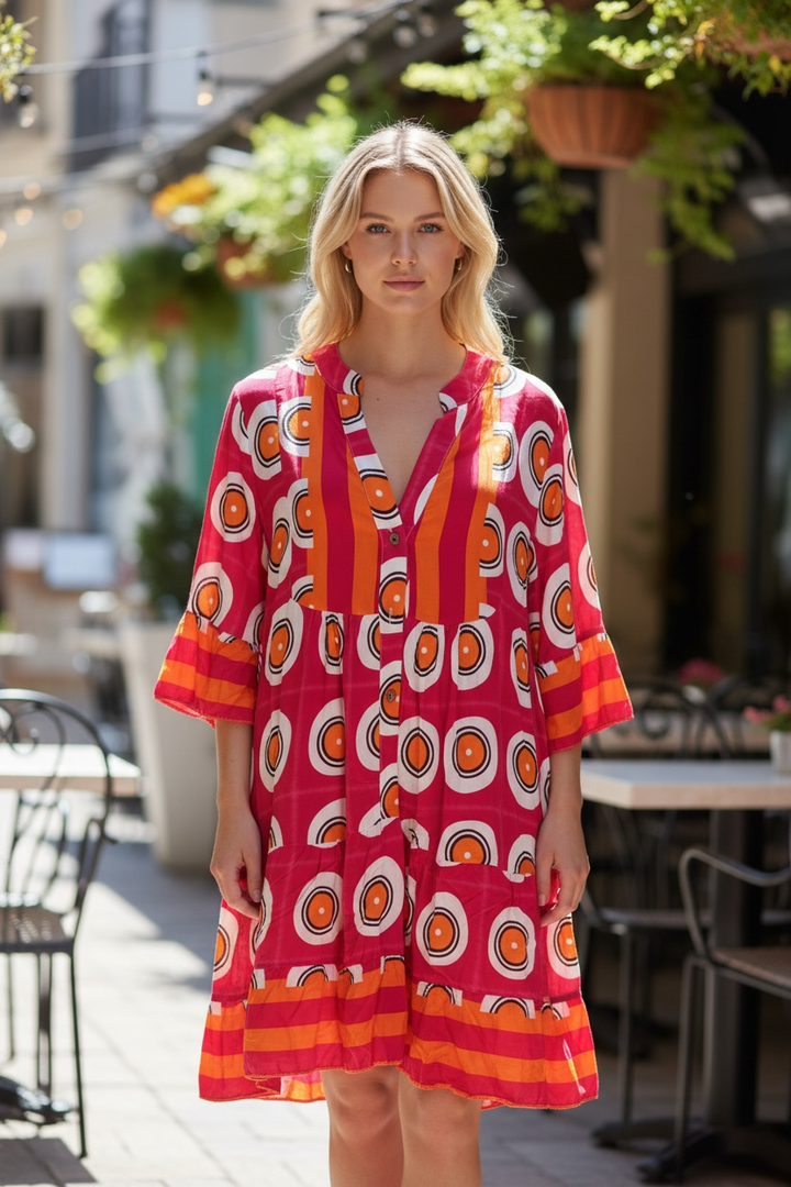 Robe midi bohème rose imprimée - par Elissia