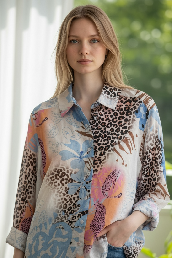 Animal Print Cotton Blouse - By Elissia