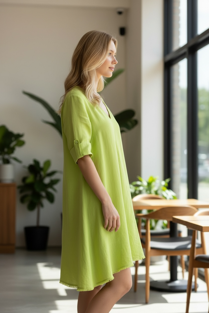 Lime Green Linen Dress - by Eternelle