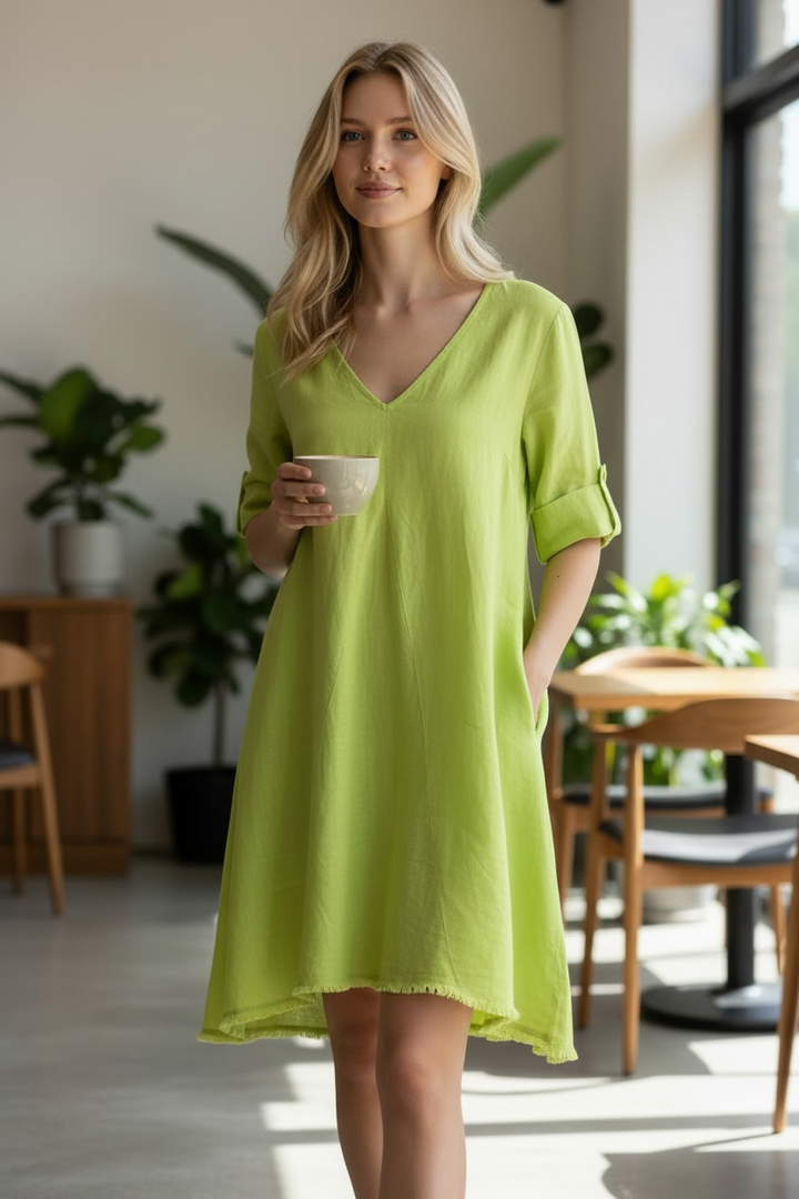 Lime Green Linen Dress - by Eternelle
