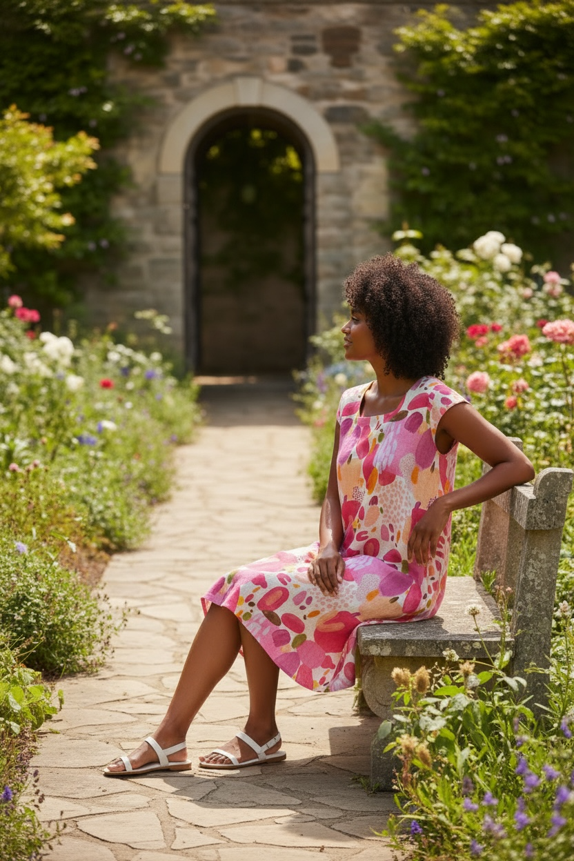 Pink Floral Linen Dress - by Eternelle