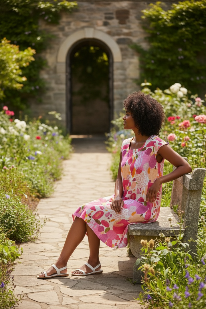 Pink Floral Linen Dress - by Eternelle