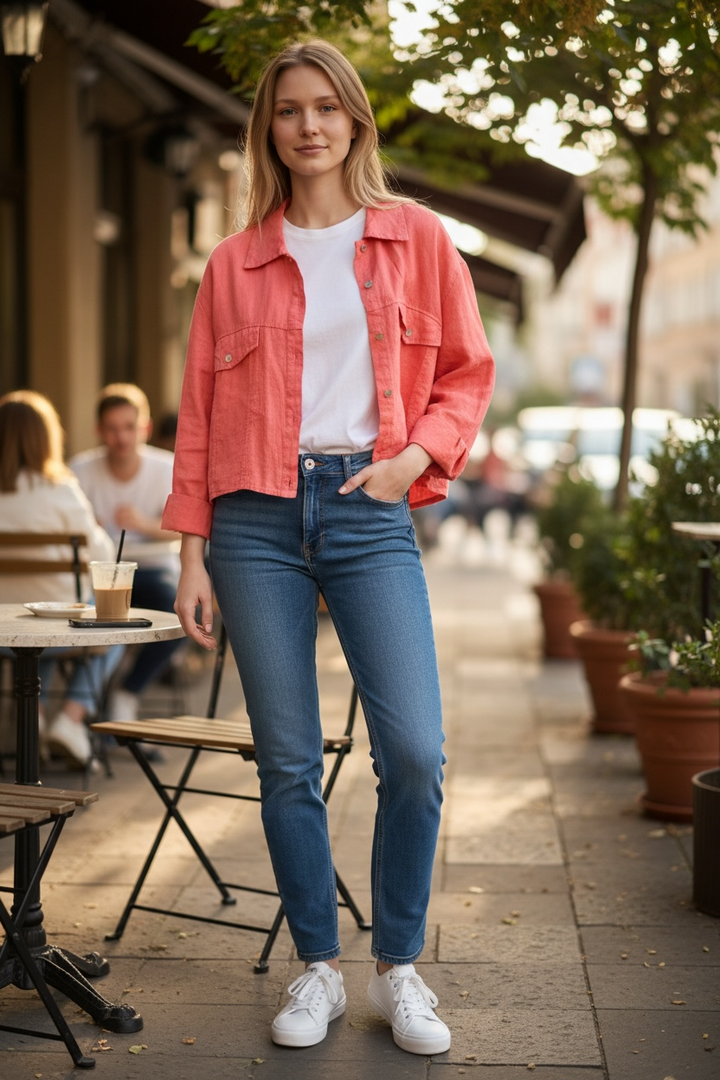 Veste courte en lin corail - par Sorella