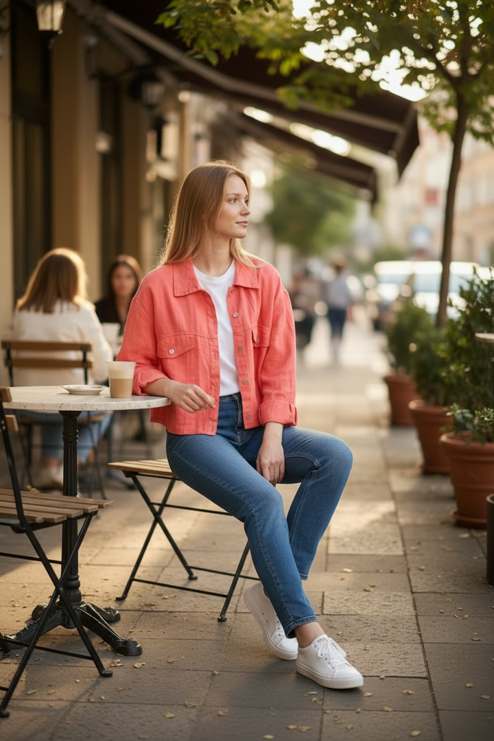 Veste courte en lin corail - par Sorella