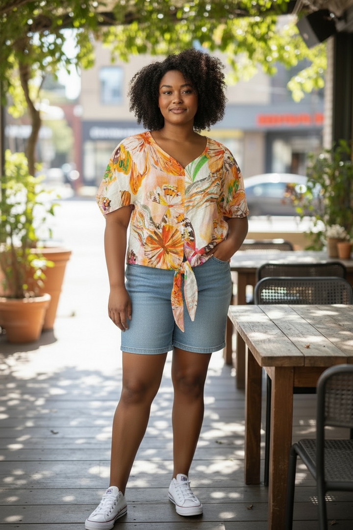 Top en lin à papillons pêche - par Linen Luv