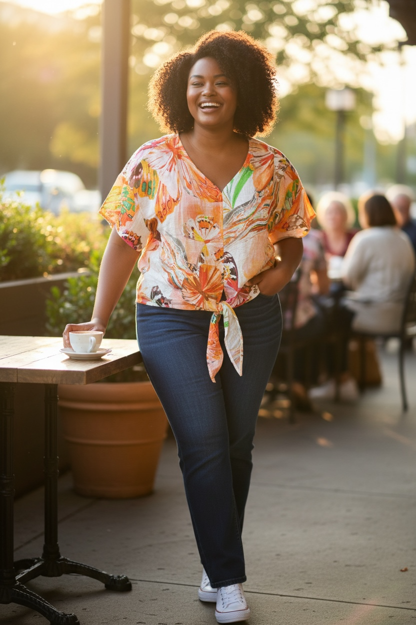 Top en lin à papillons pêche - par Linen Luv