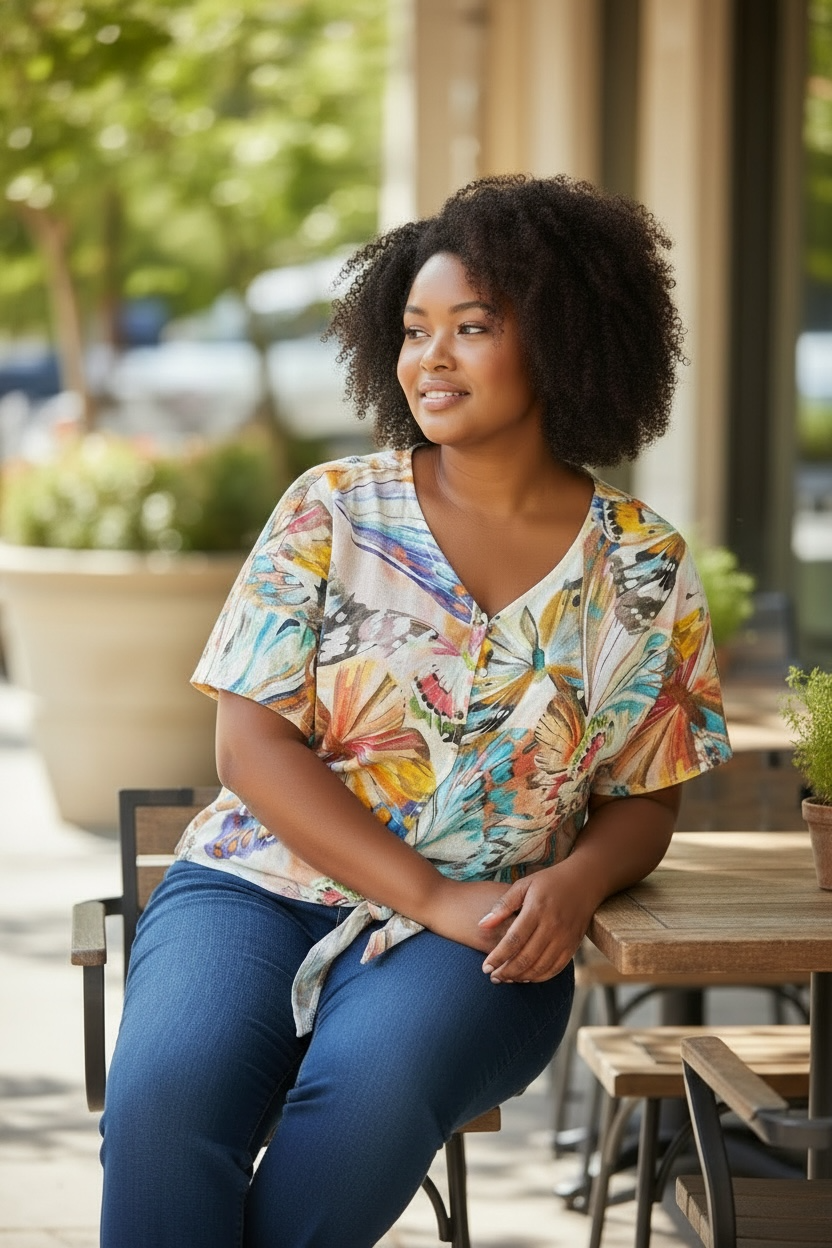 Blusa de lino con mariposas abstractas - de Linen Luv