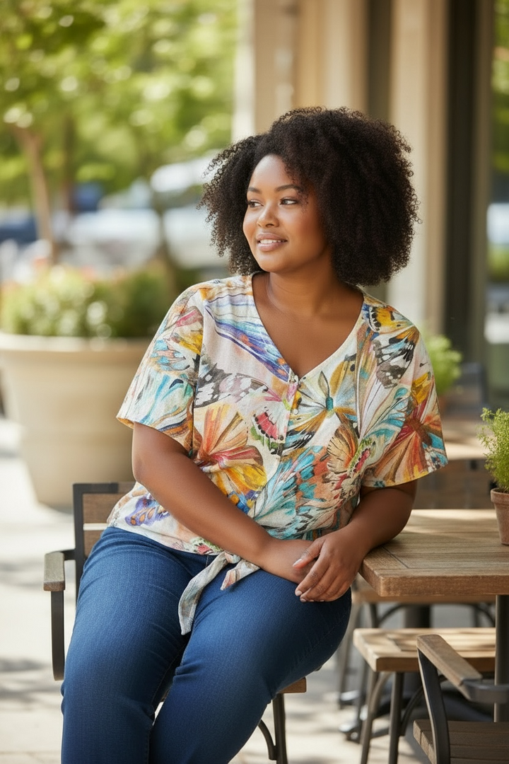 Blusa de lino con mariposas abstractas - de Linen Luv