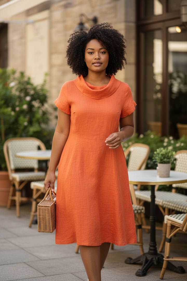 Orange Linen Dress - by Sorella