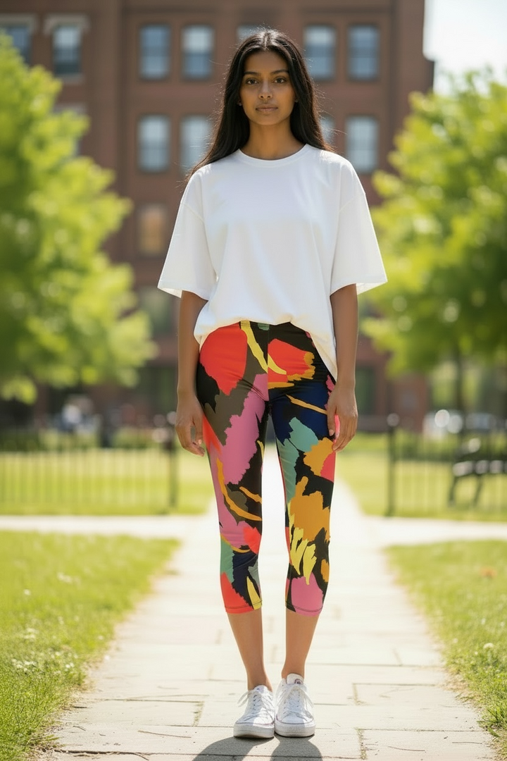 Leggings Capri à imprimé abstrait corail - par Kozan