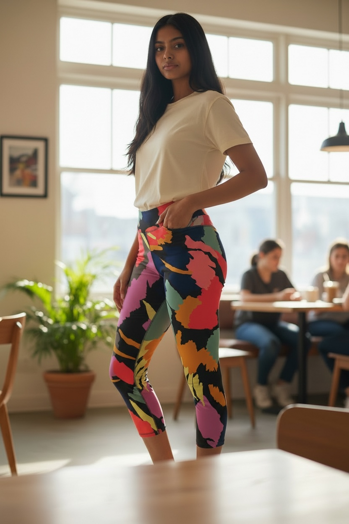Leggings Capri à imprimé abstrait corail - par Kozan