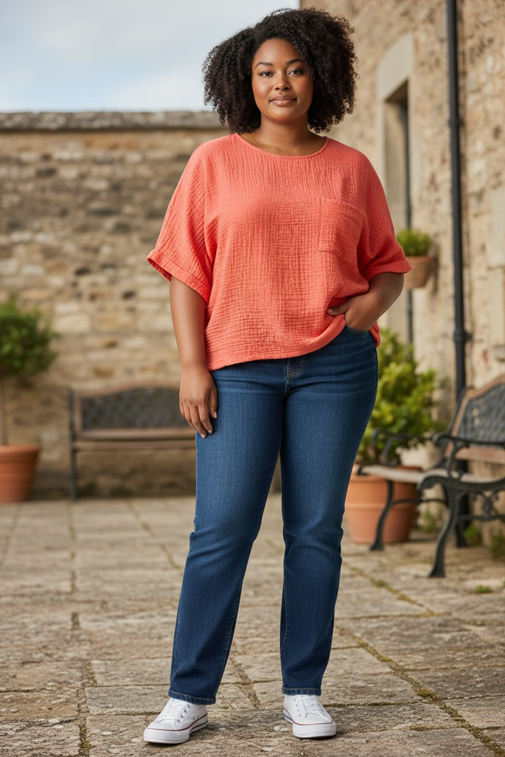 Coral Pink Waffle Cotton T-Shirt - by Kozan