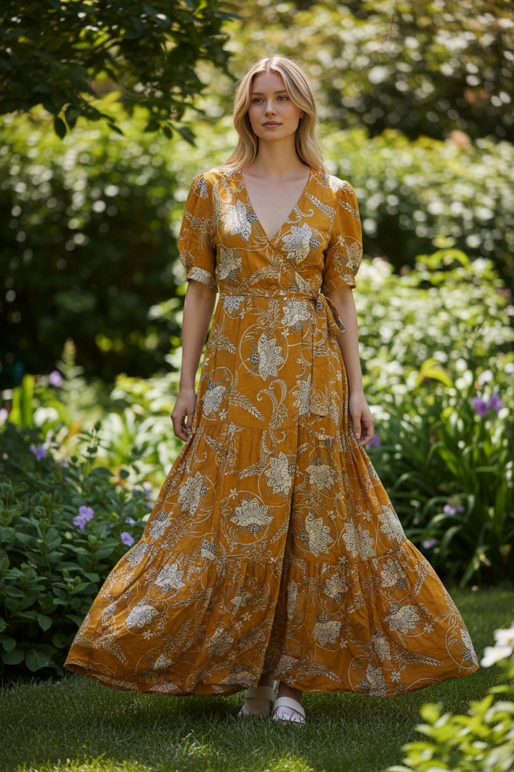 Vestido largo floral color caramelo - de See U Soon