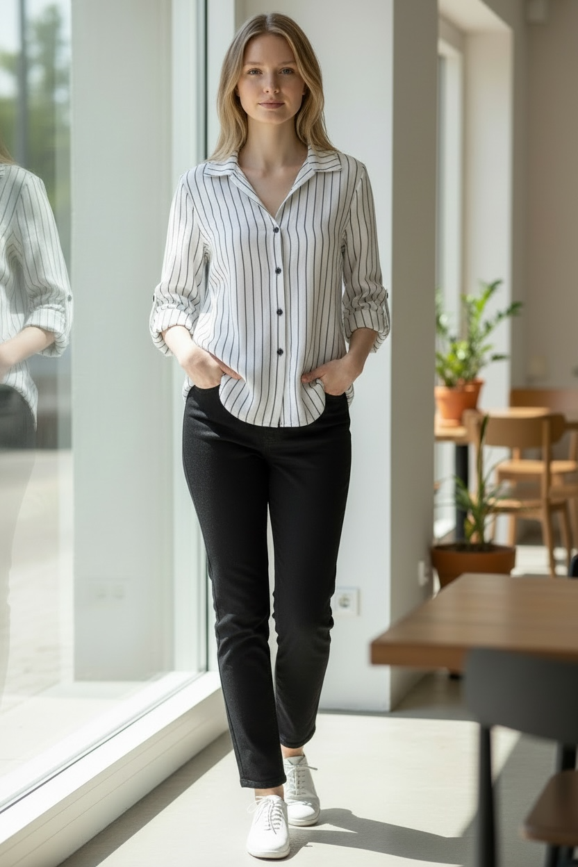 White Striped Linen Blouse - by Amorosa