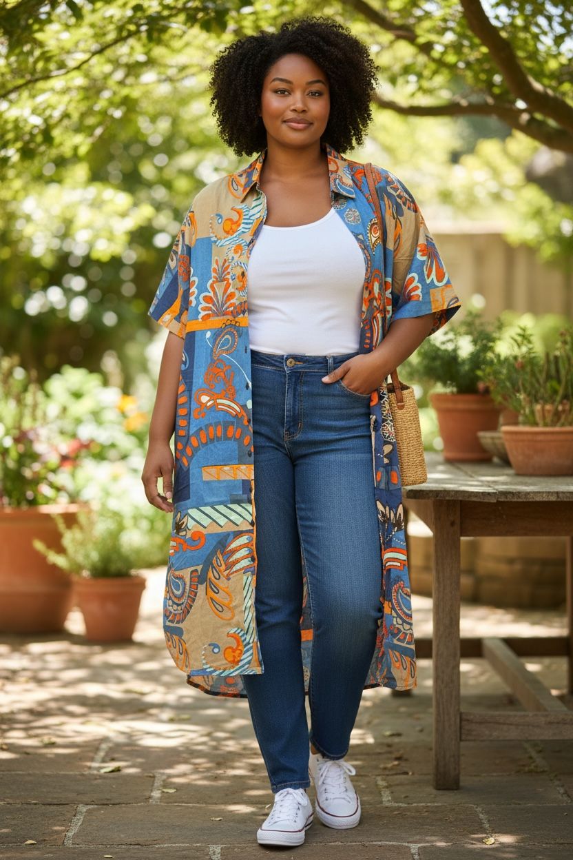 Vestido camisero con estampado azul de Orientique