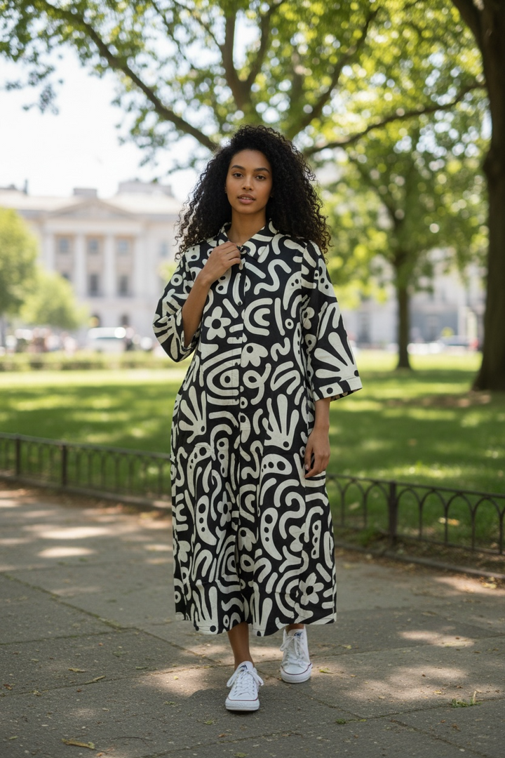 Black/White Cotton Maxi Dress
