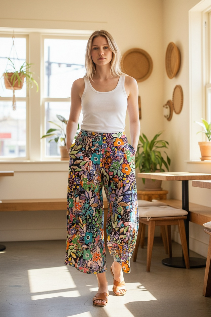 Floral Palazzo Pants - by Orientique