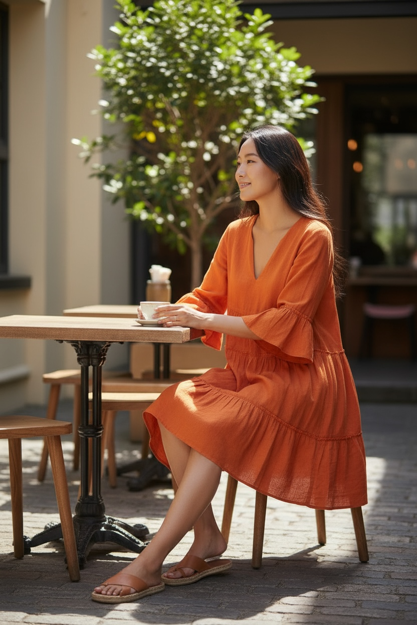 Robe évasée en lin orange - par DS Athens
