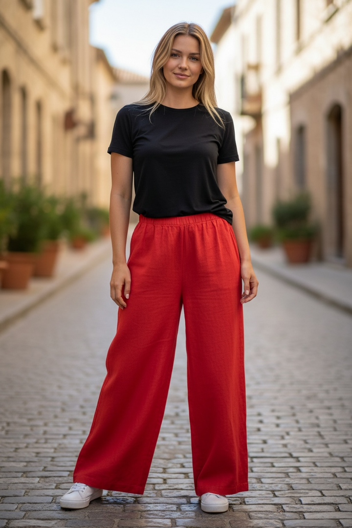 Pantalon large en lin rouge - par DS Athens