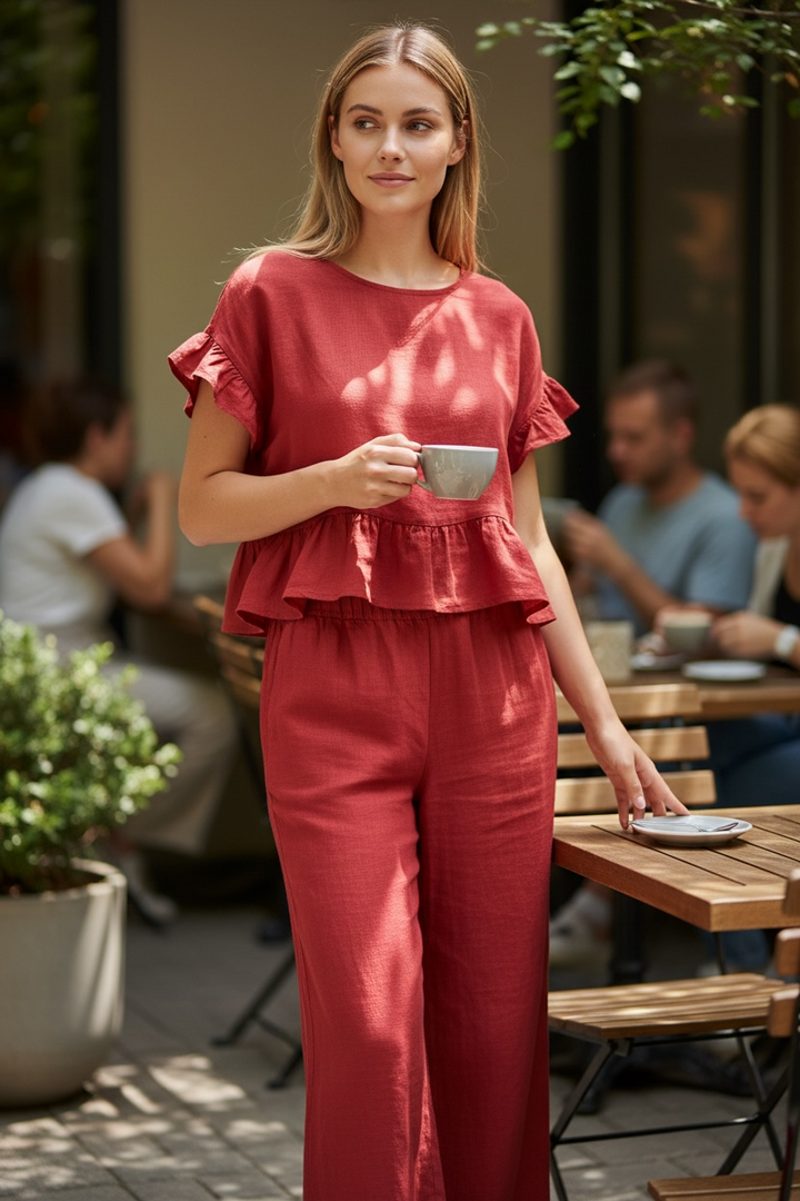 Pantalon large en lin rouge - par DS Athens