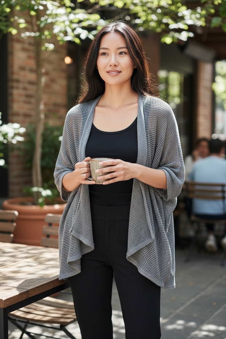 Grey Mesh Bolero Jacket - by Linen Luv
