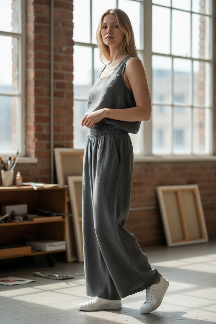 Grey Linen Wide Leg Pants - by Linen Luv