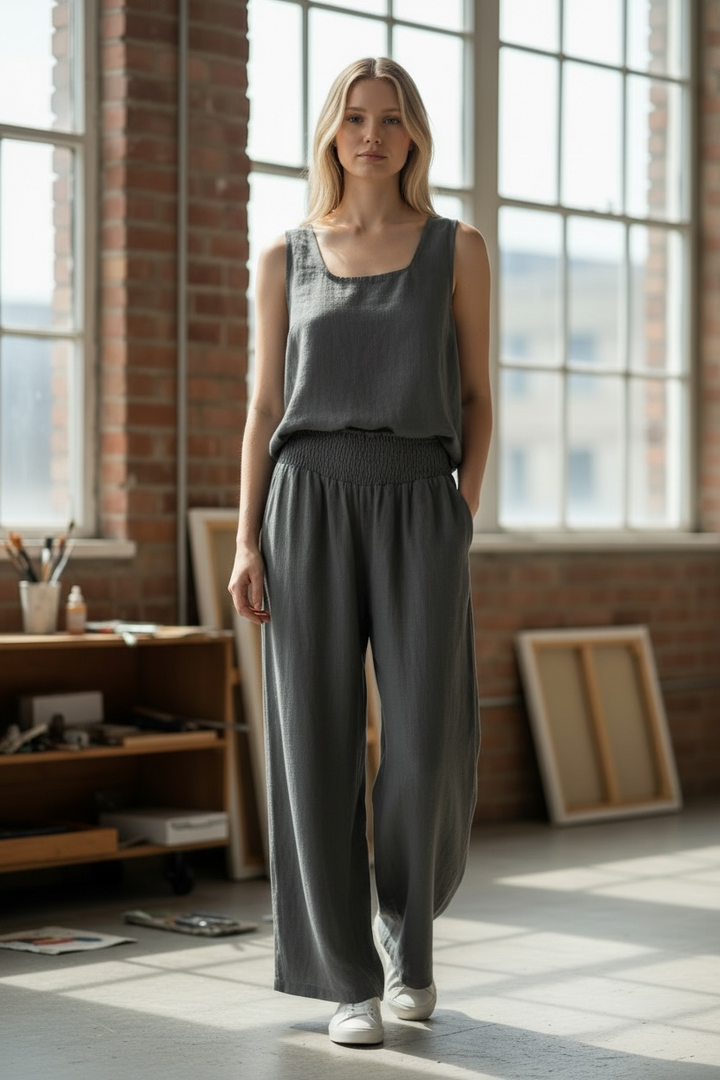 Grey Linen Wide Leg Pants - by Linen Luv