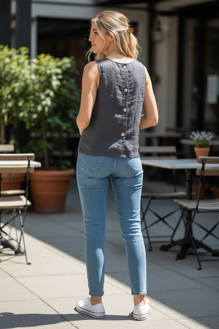 Slate Blue Linen Shell Top - by Linen Luv