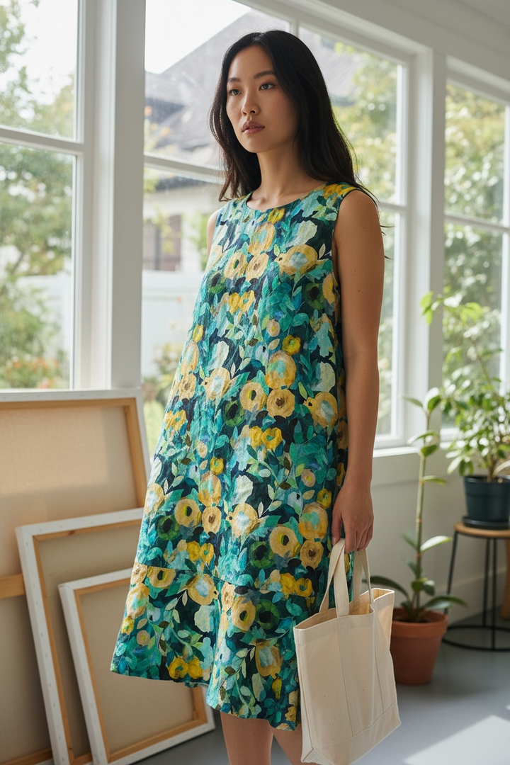 Vestido camisero con estampado floral turquesa de Softworks