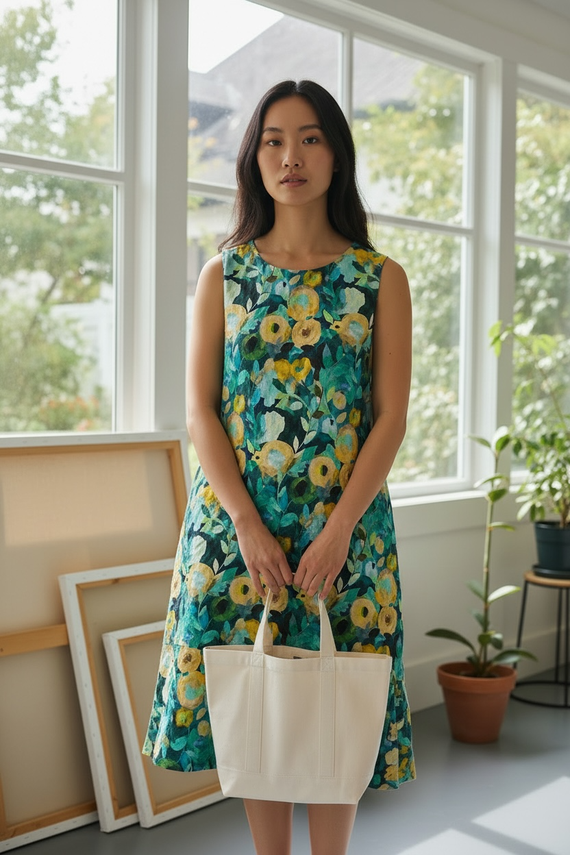 Vestido camisero con estampado floral turquesa de Softworks