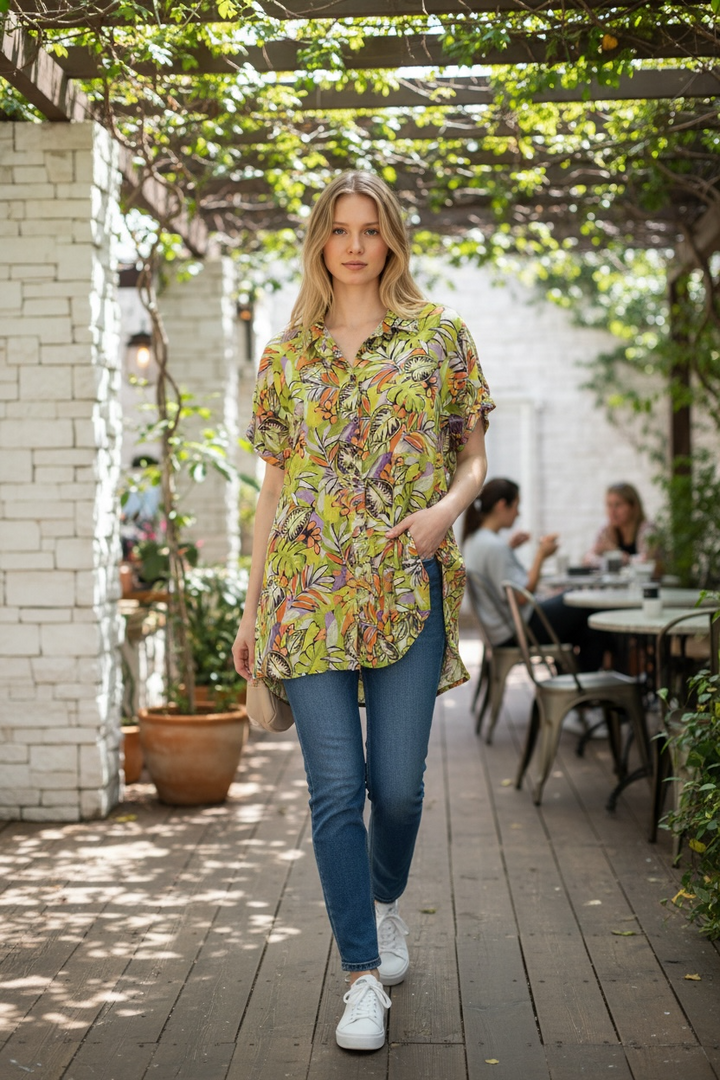 Blusa túnica tropical color lima/vestido playero - de PURE