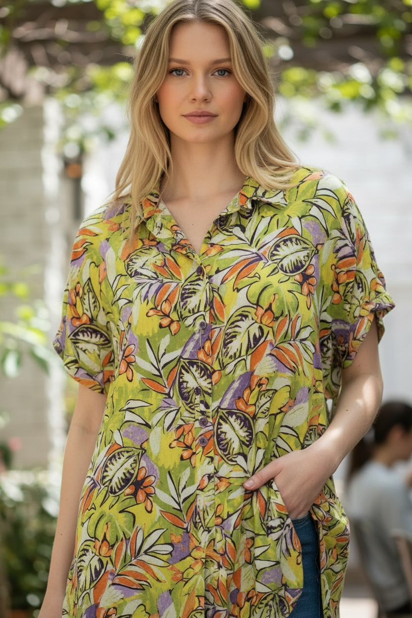 Blusa túnica tropical color lima/vestido playero - de PURE