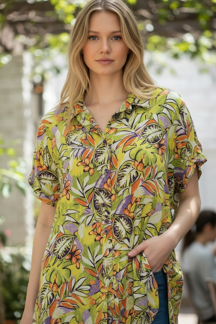 Blusa túnica tropical color lima/vestido playero - de PURE