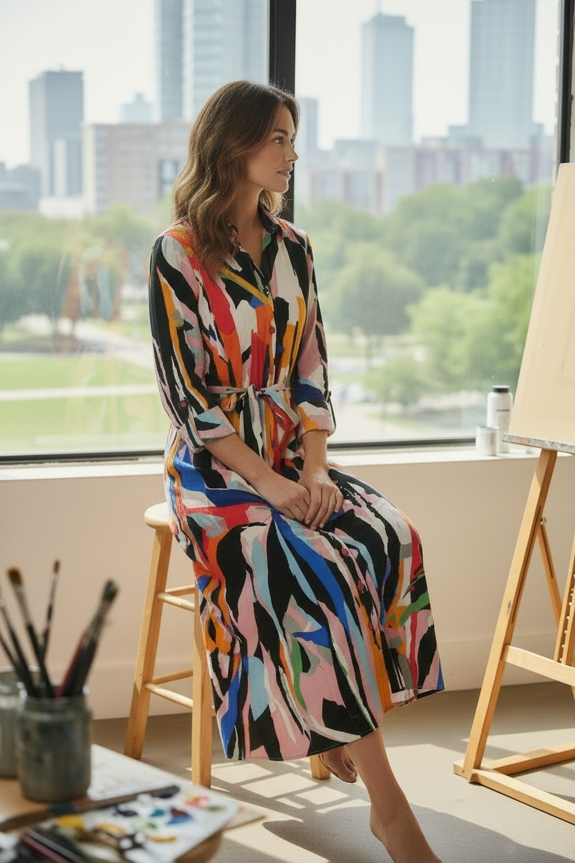 Abstract Print Maxi Dress - by PURE